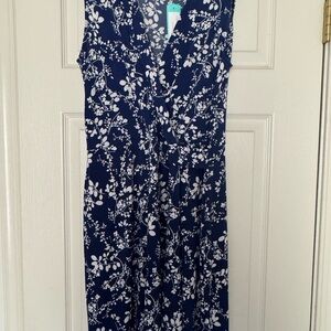 Kaileigh Blue and White Sleeveless Midi Sundress